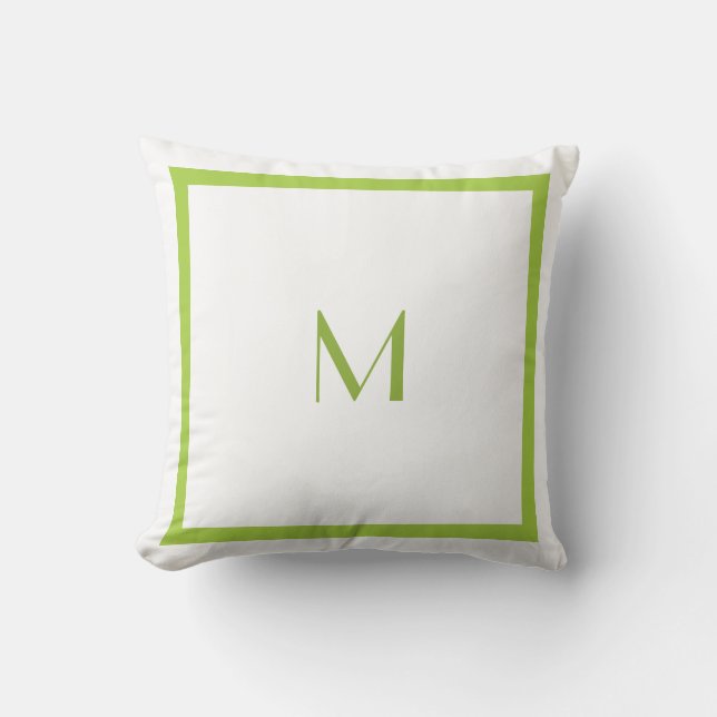 Limefruktgrönt kvadrerar med monogramen kudde (Framsida)