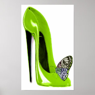Limefruktgrönt och fjärilskonsttryck poster