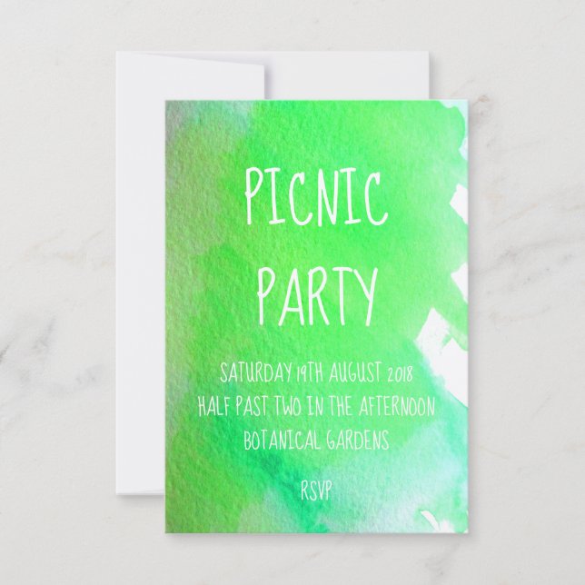 Limegrön akvarell modern picknickfest inbjudningar (Framsida)