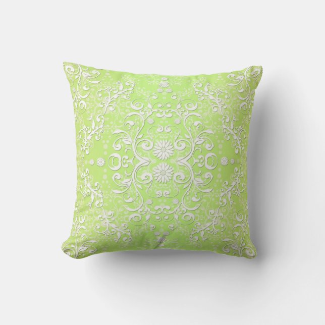 Limegrön Chartreuse Blommig Damask Kudde (Framsida)