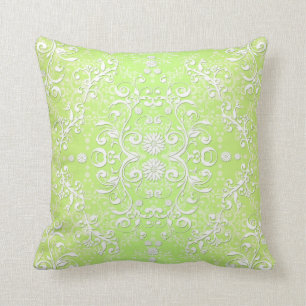 Limegrön Chartreuse Blommig Damask Kudde