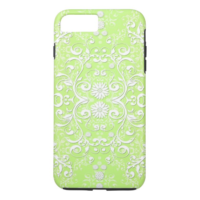 Limegrön Chartreuse Blommig Damast Case-Mate iPhone Skal (Baksida)