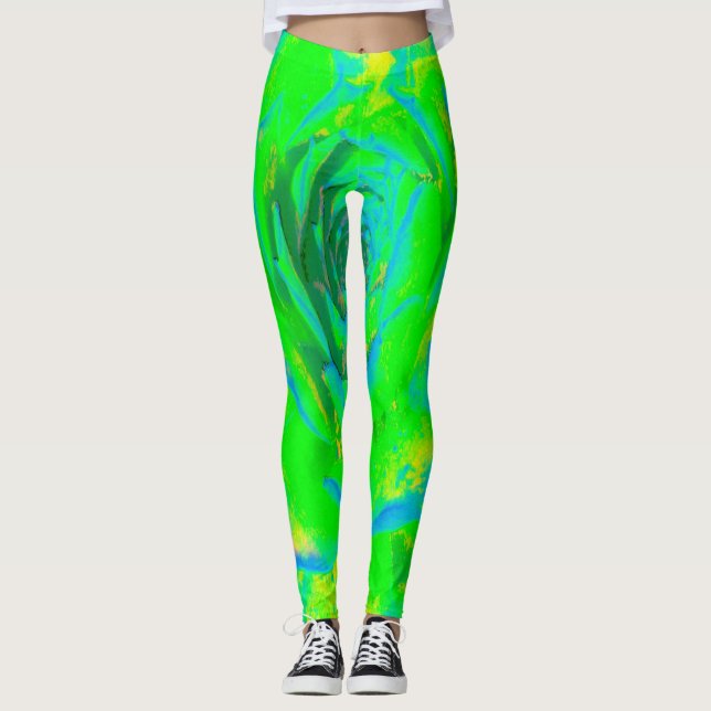 Limegrön Chartreuse Sukkulent Sedumrosett Leggings (Framsida)