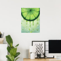 Limegrön Citrus Skiva Vattenfärgskonst