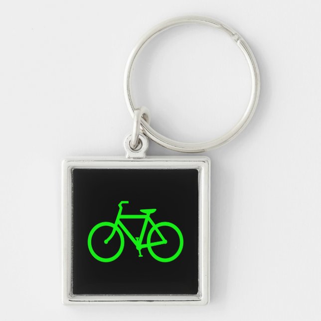 Limegrön cykel fyrkantig silverfärgad nyckelring (Framsidan)