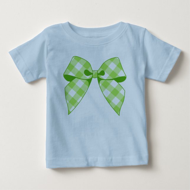 Limegrön Gingham-båge Key Lime Småbarnsruffeltröja Tee Shirt (Framsida)