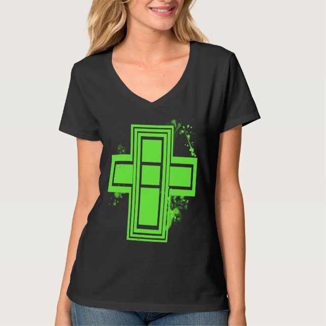 Limegrön Graffiti-Kors T-shirt (Framsida)