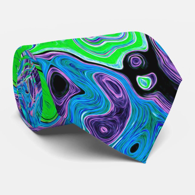Limegrön Groovy Abstrakt Retro Flytande Virvel Slips (Rullad)