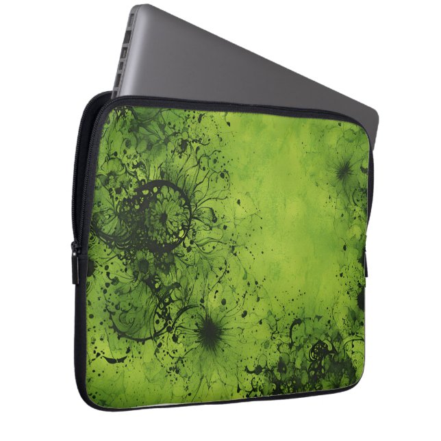 Limegrön Grunge med Svarta Accenter Laptop Fodral (Framsidan Höger)