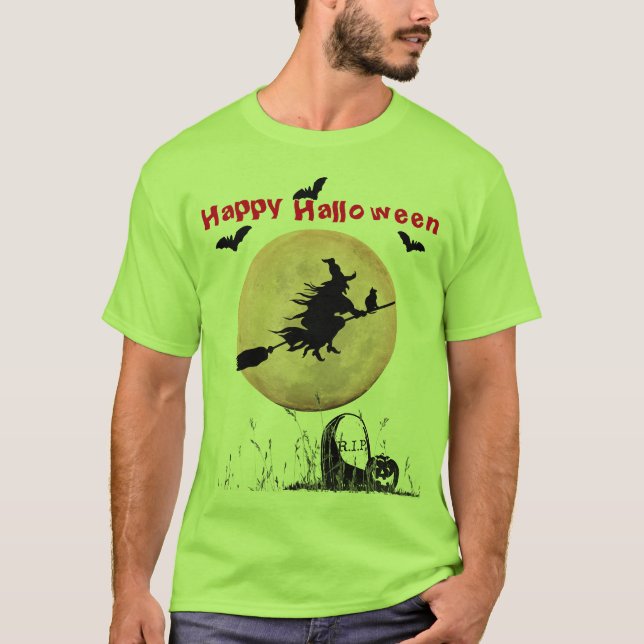 Limegrön Halloween-häxa T Shirt (Framsida)