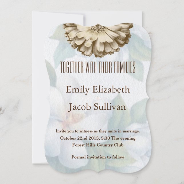 Limegrön Linneinbjudan med Daisy för Bröllop Spara Datumet (Framsida)