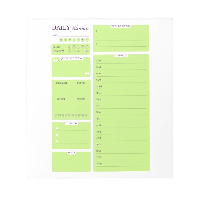 Limegrön minimalistisk daglig planerarmall anteckningsblock (Framsida)