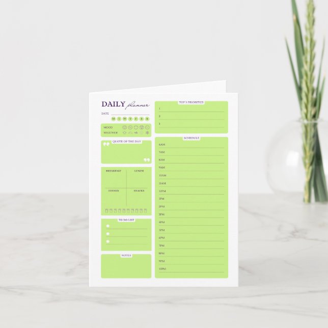 Limegrön minimalistisk daglig planerarmall helgkort (Framsida)