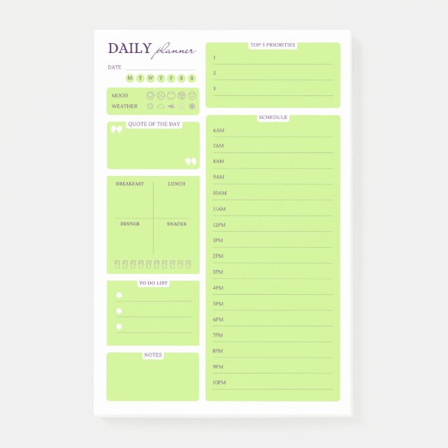 Limegrön minimalistisk daglig planerarmall post-it block (Framsida)