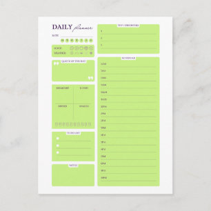 Limegrön minimalistisk daglig planerarmall vykort