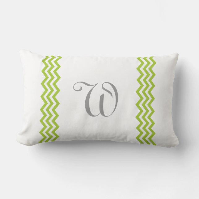 Limegrön monogram chevron kastkudde lumbarkudde (Framsida)