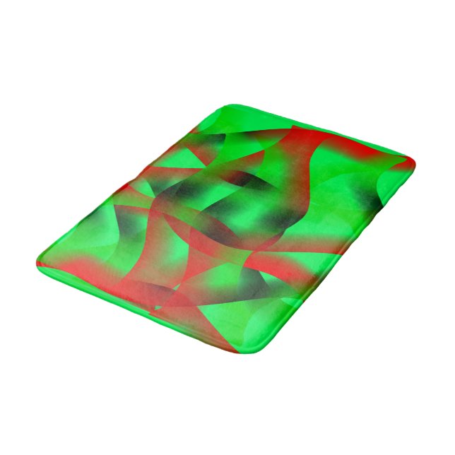 Limegrön och klar röd vågform, med skugga? badrumsmatta (Vinklad)