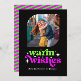 Limegrön och magenta modern retro julfotografi julkort