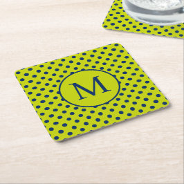 Limegrön och marinblå prickig monogram underlägg papper kvadrat