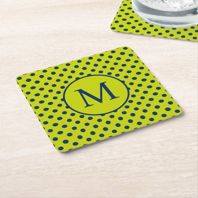 Limegrön och marinblå prickig monogram underlägg papper kvadrat (Vinklad)