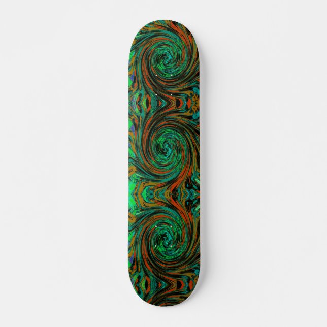 Limegrön och orange abstrakt retro virvel mini skateboard bräda 18,5 cm (Framsida)