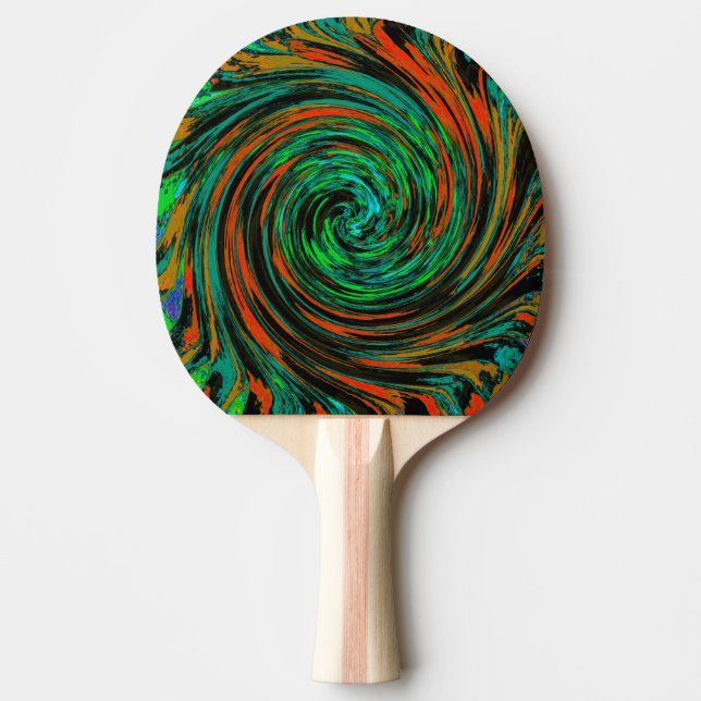 Limegrön och orange abstrakt retro virvel pingisracket (Framsidan)