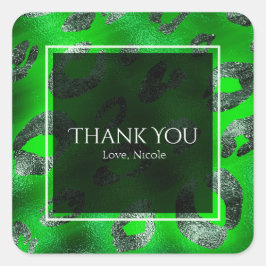 Limegrön och silver leopardtryck festfavorit fyrkantigt klistermärke