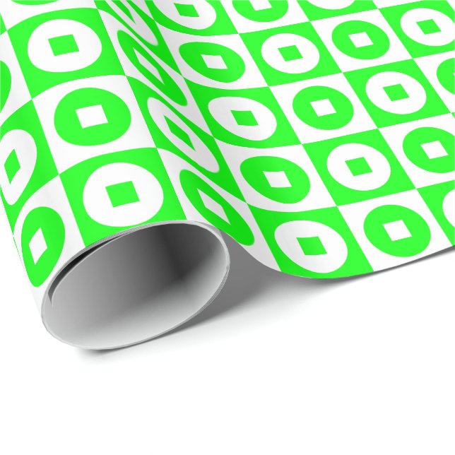 Limegrön och vit fyrkantig cirkel presentpapper (Rullad Hörn)
