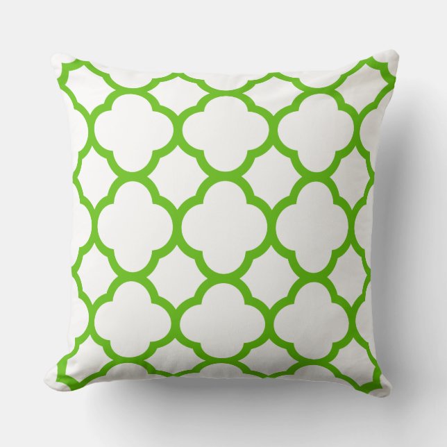 Limegrön och vit omvänd Quatrefoil-mönster Kudde (Framsida)