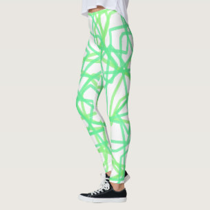 Limegrön och vit randig klotterabstrakt leggings