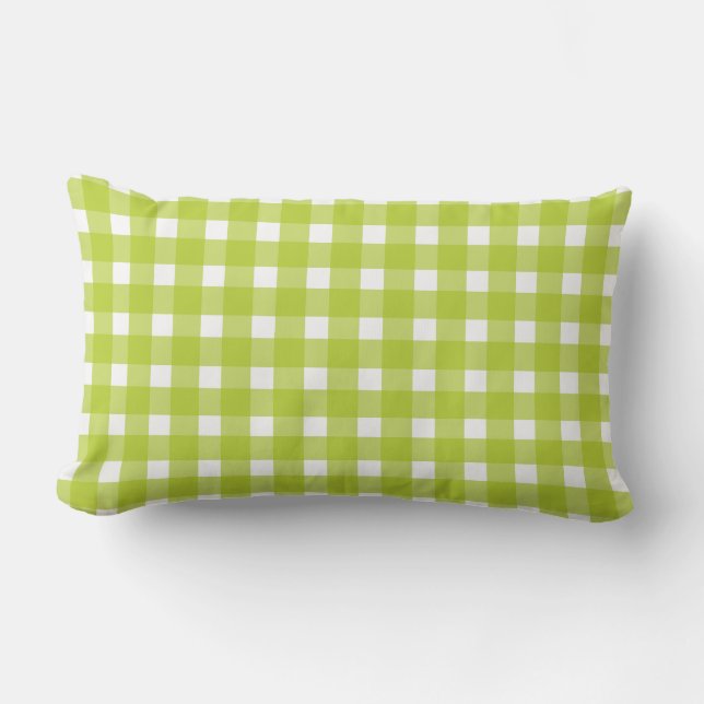 Limegrön och vit rutig gingham-ruta lumbarkudde (Framsida)