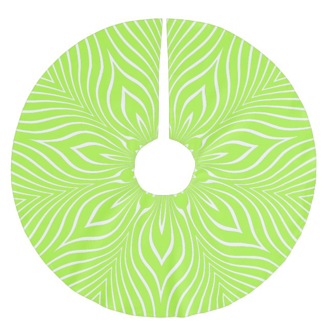 Limegrön och vitrandig blomma julgransmatta borstad polyester (Framsidan)