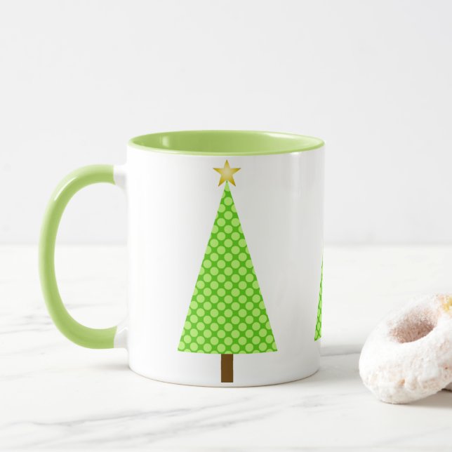 Limegrön prickig Retro Modern julgran Mugg (Med munk)