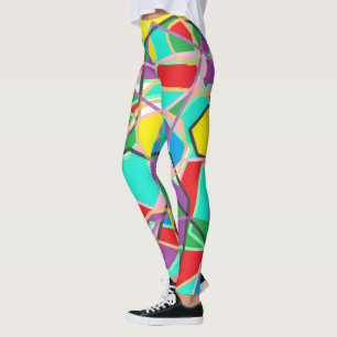 Limegrön, röd, blå randig klotterabstrakt leggings