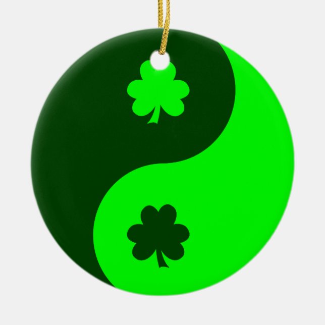 Limegrön Shamrock Yin Yang 2 Julgransprydnad Keramik (Framsidan)