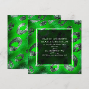 Limegrön & Silver Leopardtryck Partyinbjudan Inbjudningar