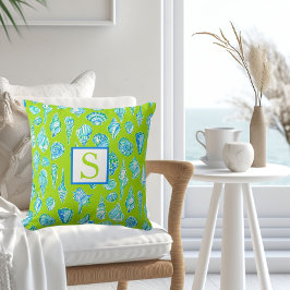 Limegrön snigelskalmonogram / Förfinad kuststil Kudde