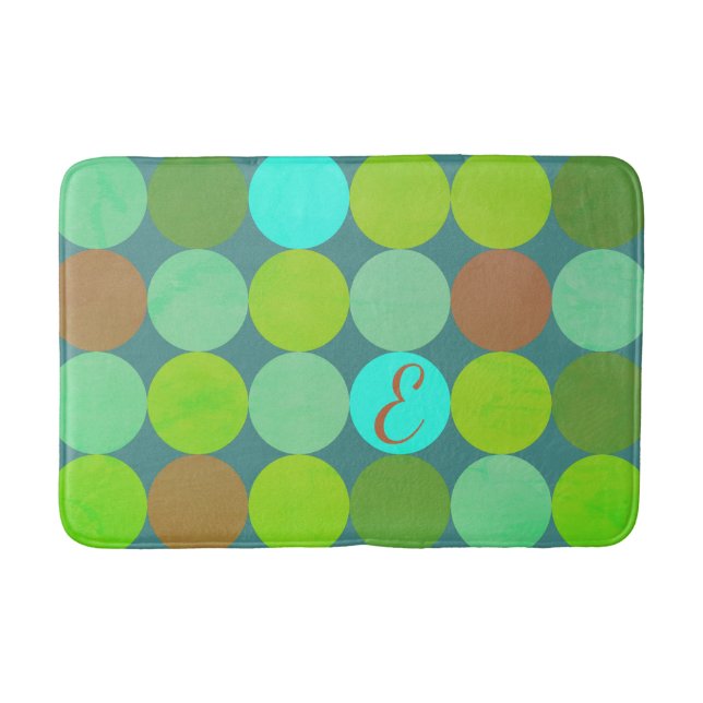 Limegrön Teal Turkos & Rost Cirklar Monogram Badrumsmatta (Framsidan)