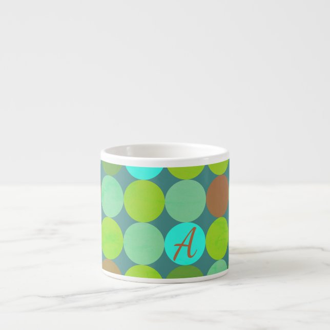 Limegrön Teal Turkos & Rost Cirklar Monogram Espressomugg (Framsidan)
