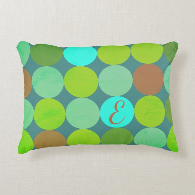 Limegrön Teal Turkos & Rost Cirklar Monogram Prydnadskudde (Framsidan)