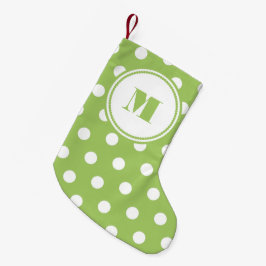 Limegrön vit prickig personlig monogram liten julstrumpa