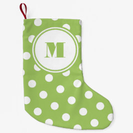 Limegrön vit prickig personlig monogram liten julstrumpa