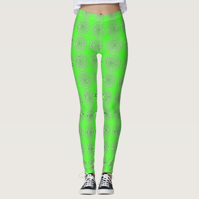 Limegröna abstrakta svarta Leggings (Framsida)