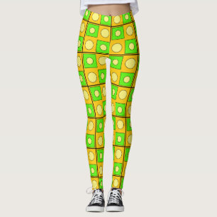 Limegröna gula och orangea abstrakta former leggings