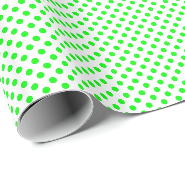 Limegröna prickar på vit bakgrund presentpapper (Rullad Hörn)