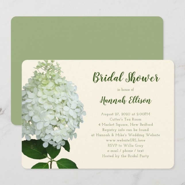 Limelight Hydrangea Stor Blomma Bröllopsdusch Inbjudningar (Fram/baksida)