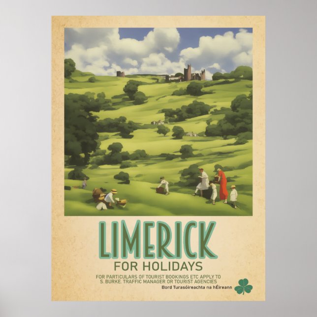 Limerick Ireland, Retro Irish Travel Advert Poster (Framsidan)