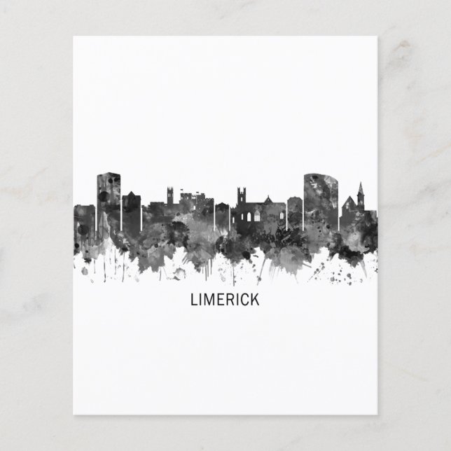 Limerick Ireland Skyline BW Flygblad (Framsidan)