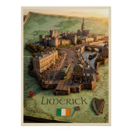 Limerick Irland 3D Kartillustration Poster Perfect Poster