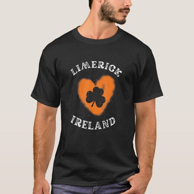LIMERICK Shamrock Gaelic Football and Hurling Vint T Shirt (Framsida)